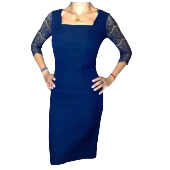 NWT Missmay Retro Gorgeous City Stretchy Navy Blue Lace Bodycon Dress sz medium - Picture 1 of 13